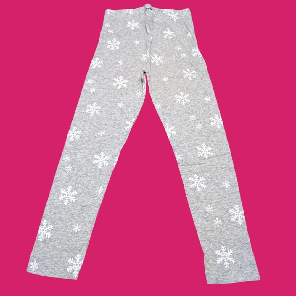 Pepco Full length Soft Cotton leggings Skinny Fit Stretchy Grey White Snowflakes